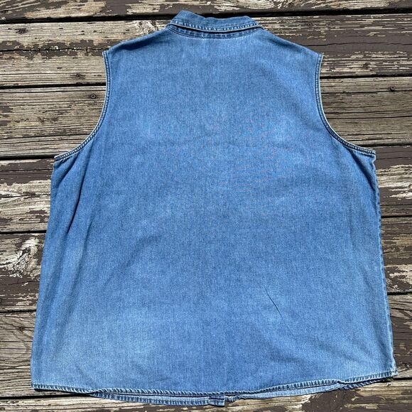 Vtg 90s Disney Mickey Mouse Chambray Denim Shirt Womens 18/20 Plus Sleeveless - Picture 5 of 9